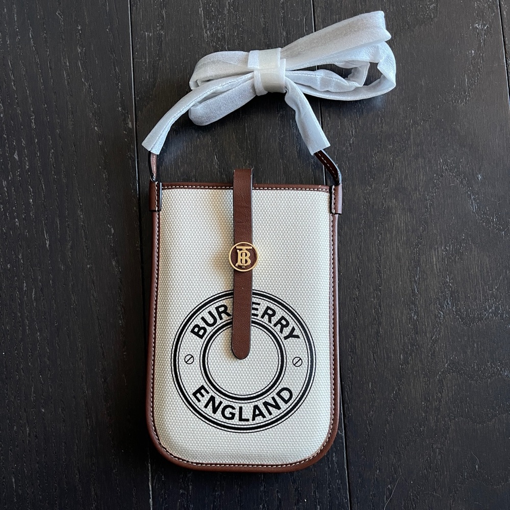 Burberry Canvas Callfskin Anne Phone Case With Strap crossbody bag White Tan